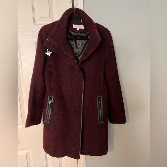 Calvin Klein Wool Jacket/Coat Size Small Maroon EUC - Picture 6 of 7